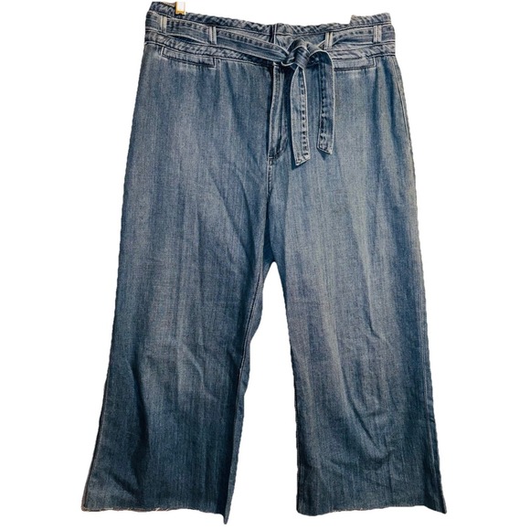 Paige Anessa Women's 31 Wide Leg Jeans High Rise Denim Crop Y2K Preppy Boho - Picture 1 of 9